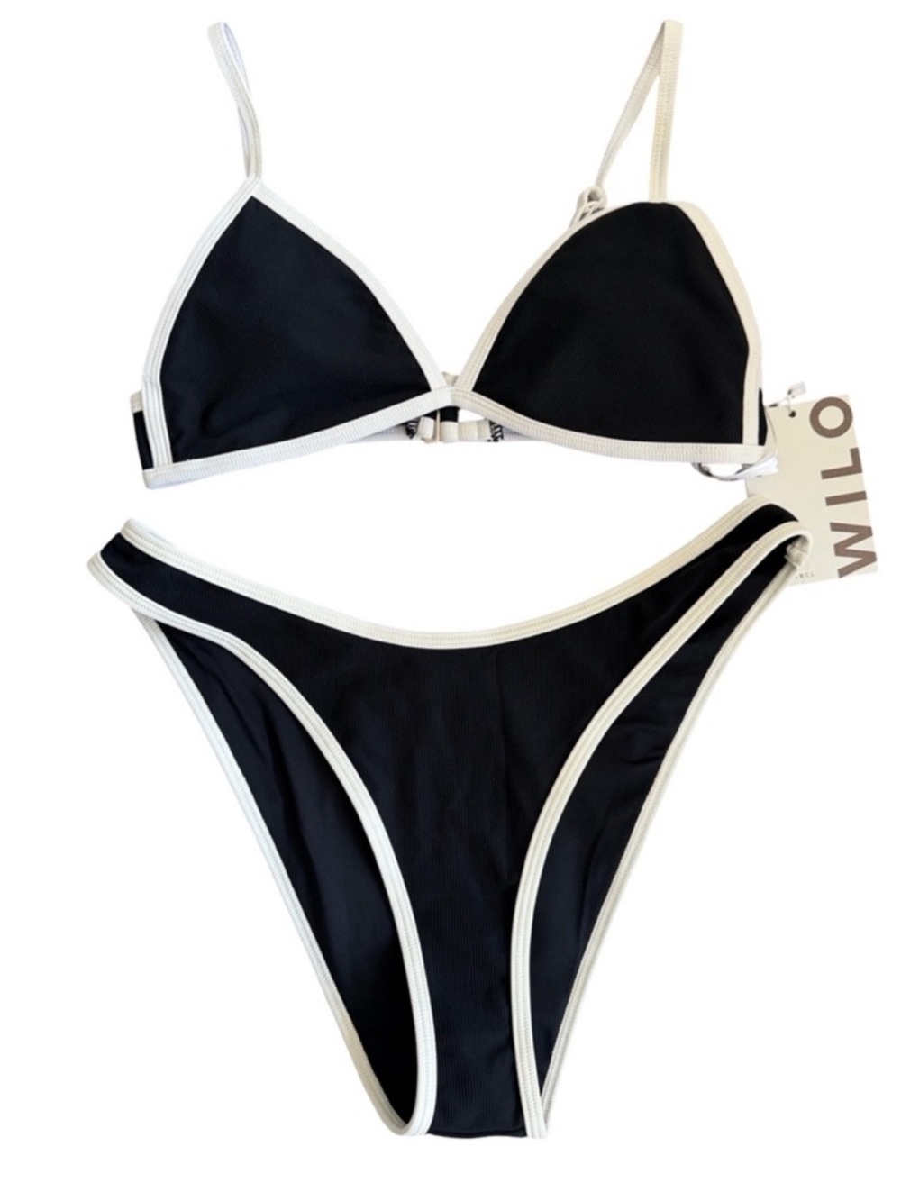 Black & White Contrast Triangle Bikini Set with Wrap Skirt - Picture 5 of 10